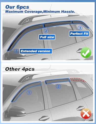 Image of 6-PCS Extra-Thick Rain Guards Fit for 2014-2023 Jeep Cherokee Extra Durable Tape-on Window Rain Guard Window Deflectors Vent Shades Window Visor Vent Visors Exterior