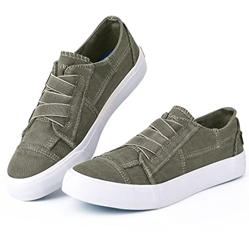 Jenn Ardor Women's Stylish Slip On Sneakers No Laces Elastic Low Top Canvas Sneakers Trendy Flats Comfortable Casual Walking Shoes #TOP3
