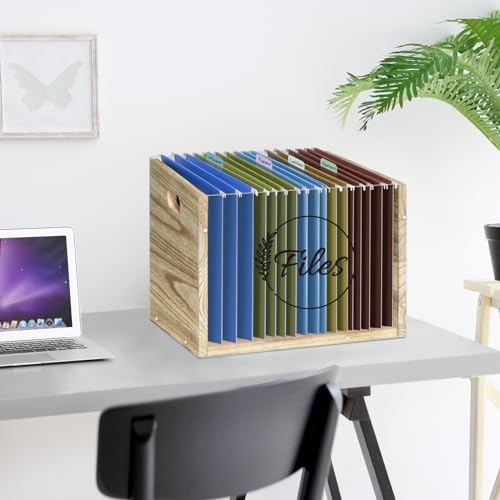 Caixa organizadora de arquivos de acrílico transparente, organizador de pastas suspensas de madeira