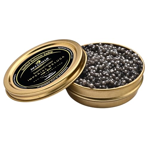Imperial Caviar - Black Beluga Sturgeon Huso Huso Orginial Beluga Imperial Finest Caviar - Premium Quality Siberian Caviar - Authentic Deltamar CITES Certified (50 gm)