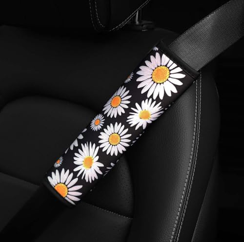 Car Seat Belt Cover – Super Soft Seatbelt Shoulder Protection Cushion, Comfortable Car Seat Belt Strap to Protect Your Neck and Shoulder ﻿ (Daisy Flower)