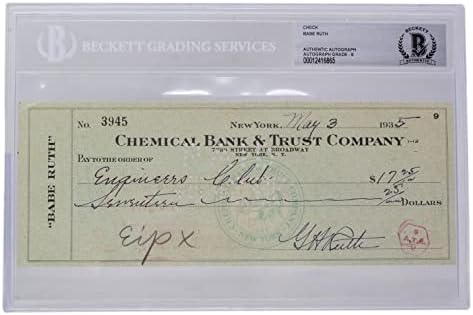 Babe Ruth Signed Bank Check Autograph Grade 9 BAS