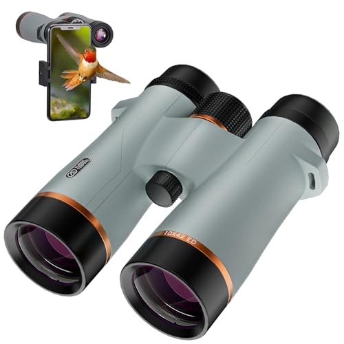 10x42 ED Binoculars for Adults High Powered with Phone Adapter, Waterproof Binoculars with ED Lenses, Super Bright Clear for Bird Watching, Hiking, Cruise Ship, Wildlife Viewing and Outdoor Activities