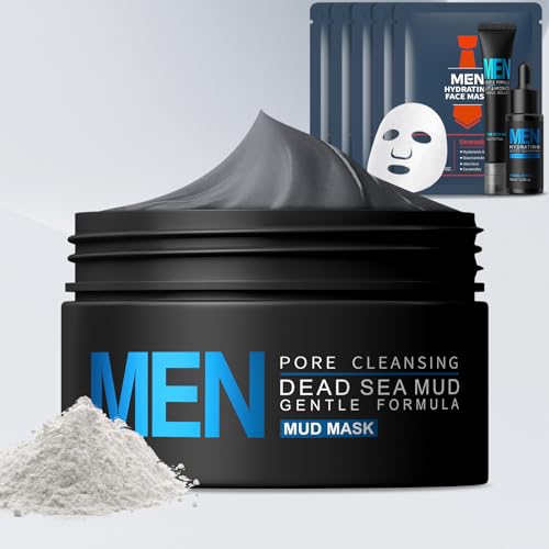 Dead Sea Mud Mask Set, Deep Cleansing Black Face Clay Mask for Acne, Blackheads & Oily Skin, Purifying Pore Treatment with Aloe Vera & Shea Butter, Pampering Skincare Gift for Men