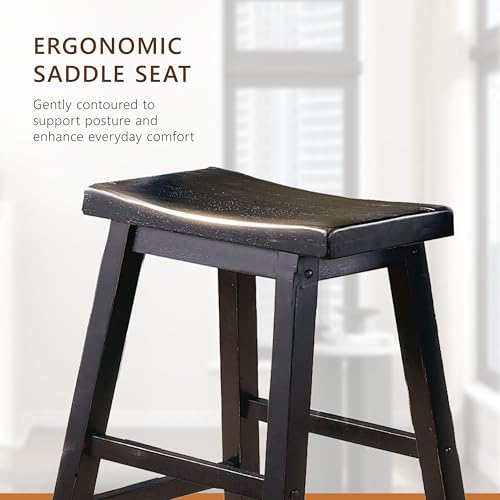 Homelegance Saddleback Solid Wood Kitchen Height Bar Stool Set Of 2 - Saddle Kitchen Stool Dining Height Stools for Dining, Armless Chair Seating Options, Perfect Casual Entertaining Spaces Black