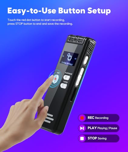 NekSide Diktiergerät Aufnahmegerät 128GB - 1536kbps Diktiergerät Digital Voice Recorder, Type-C Interface Tonbandgerät One-Touch-Aufnahme MP3, HD Dual MIC Aufnahmegerät für Vortrag, Interview, Meeting