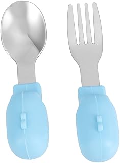 Toddmomy 1 Conjunto De Talheres Para Bebês Colher De Alimentação De Aço Para Treinamento De Recém-Nascidos Talheres Infantis Talheres Infantis Garfo Doméstico Adorável Cabo  