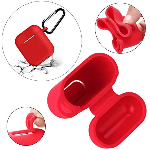 Protective Silicone Cover Skin Compatible With Apple Airpods Charging – Drop Proof Case Cover With Fluffy Pompom Keychain And Anti-Lost Strap Accessories Kit Compatible Airpod Charging Case (Red) #TOP4