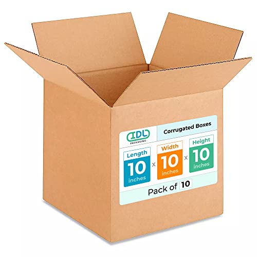 Medium Cube Moving &amp; Shipping Boxes 10x10x10 inches (10-Pack) - Extra Strength 200 lb vs Regular - Corrugated Durable Packing Boxes - Shipping Box Medium - Box Packaging by IDL Packaging