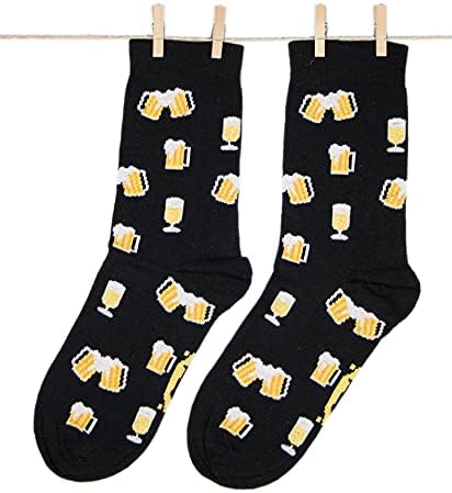 Roits Women's Beer Black Socks 6-9 - Fun Patterned Cool Funny Happy Colorful Gift Funky Crazy Design Calf Graphic Accessories