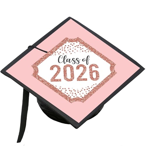 Big Dot of Happiness Rose Gold Grad - 2026 Graduation Cap Decorations Kit - Grad Cap Cover