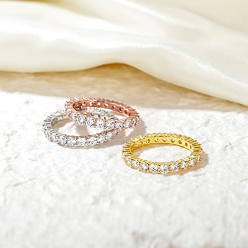 Eamti 3Mm 925 Sterling Silver Wedding Band Round Cubic Zirconia Full Eternity Stackable Engagement Ring For Women Size 7 #TOP2