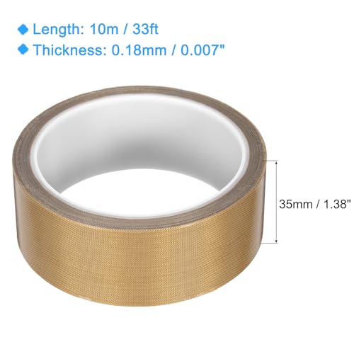 Image of MECCANIXITY 1 Pcs High Temperature Tape 35mm PTFE Coated Fabric Tape Heat Resistant Tape for Vacuum Sealers Adhesive Tape 10m /33ft Brown 0.18mm Thickness