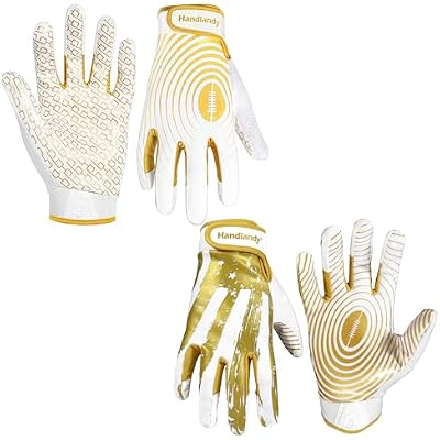 HANDLANDY Youth Football Gloves, Sticky Wide Receiver Gloves for Kids & Adults, 2 Pairs Bundle