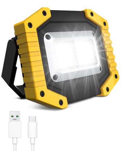 Trongle Projecteur LED Rechargeable 45W 3000LM, Projecteur à Batterie 3000mAh USB, 3 Modes d'Éclairage, Étanche COB, Lampe de Sécurité Extérieure pour Jardin, Garage, Pêche, Camping, Randonnée