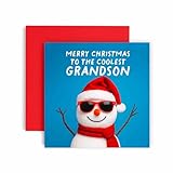 Huxters Christmas card for To the Coolest Grandson Funny Festive Holiday Greeting Merry Xmas Snowman Card (Grandson) - Image 1