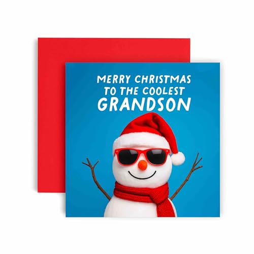 Huxters Christmas card for To the Coolest Grandson Funny Festive Holiday Greeting Merry Xmas Snowman Card (Grandson)