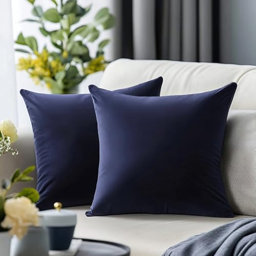 QUORGVES Navy Blue Velvet Pillow Covers 18x18 Inch Set of 2, Soft Solid Decorative Square Throw Pillow Covers, Decor Cushion Covers for Bed Sofa Couch Bedroom Living Room - Dark Blue QUORGVES Navy Blue Velvet Pillow Covers 18x18 Inch Set of 2, Soft Solid Decorative Square Throw Pillow Covers, Decor Cushion Covers for Bed Sofa Couch Bedroom Living Room - Dark Blue