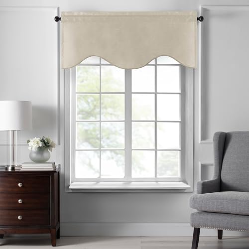 Threadmade Colette Faux Silk Scalloped Window Valance, Ivory - 50"W x 21"L