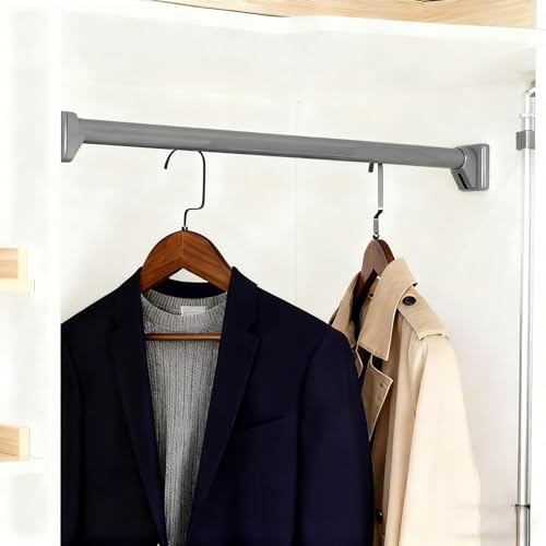 突っ張り棒 ドリル不要で伸縮可能なテンションクローゼットロッド 頑丈なステンレス製ワードローブレール(伸縮式)、 浴室用クロークルーム用調節可能な物干しポール(Grey,150-220cm(59.1-86.6in))