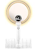 OMIRO Hand Mirror with Lights on a Base Cosmetic Organizer, Double Sided 1X/10X Magnifying Makeup Mirror Set