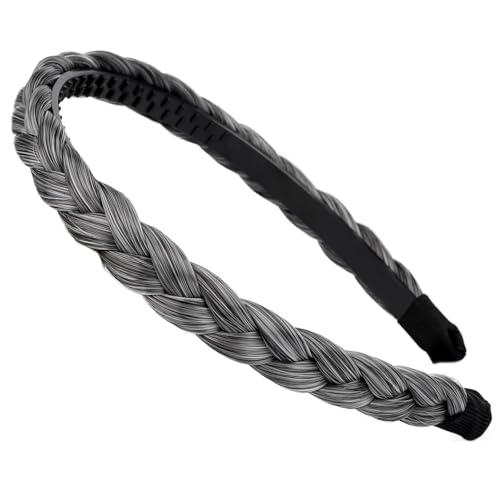 Gledola Braided Headband With Teeth Braids Hairband With Tooth Synthetic Hair Band Plaited Hairband For Women (Dark Gray)
