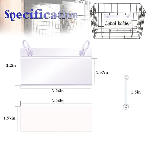 Basket Label Holders, ELEMGULY 40PCS Plastic Basket Label Clips with Easy Button Lock Design, Wire Shelf Label Holder Wire Rack Display Holder Price Sign for Home Market (40pcs Label Paper Included) - Thumbnail 2
