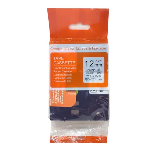 GROF 10 Stück TZe-231 Laminierte Schriftband Schriftbänder – 12mm x 8m Schwarz auf Weiß, kompatibel mit Brother P-Touch PT-D210 D450 H110 H1000 – Etiketten für Büro/Werkstatt/Küche