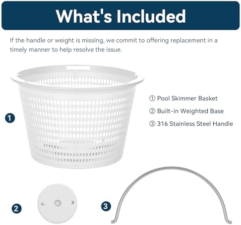 Monitok Pool Skimmer Basket for Inground Pools, Heavy-Duty with 316 Stainless Steel Handle & Built-in Weight, Compatible with Hayward SP1070/SP1070E Pool Basket and Pentair U-3 Skimmer Basket — view 5