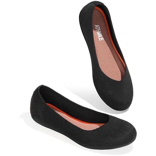 ATHMILE Women's Flat Ballet Shoes Knit Flat Shoes for Women Round Toe