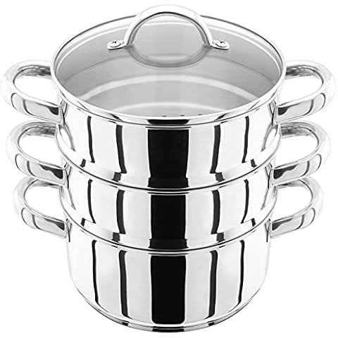 Judge JX02 Stainless Steel 3 Tier Steamer Set with 18cm 1L Casserole, 2 Steamers and Lid, Induction Ready, Gift Boxed - 25 Year Guarantee Cover