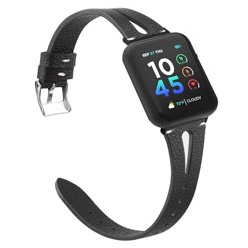 Lamshaw Compatible for ITOUCH AIR 4 Bands, 24mm Slim Vintage Leather Strap Replacement for Women, Man, Wristband Accessories Compatible for ITOUCH AIR 4 41mm / 46mm / Air 3 44mm Smartwatch (Black)