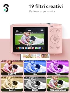 SOOMFON Fotocamera digitale 72MP, macchina fotografica digitale compatta con zoom 16X, schermo 2,8", 32GB, 2 batterie – Macchinetta fotografica vintage per bambini e principianti (Rosa)