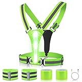WOOPOWER LED Reflective Running Vest, USB Rechargeable LED Light Up Vest Night Running Gear High Visibility for Cycling Walking the Pet (Green)