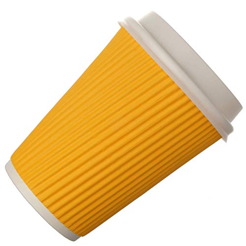 Snapcups Best Disposable Coffee Cups to Go - Premium Hot Paper Cup With Lids 12 Oz(30 count), Yellow - Perfect for Ripple and Insulated Cups - No Soaking or Smells - No Sleeves Needed