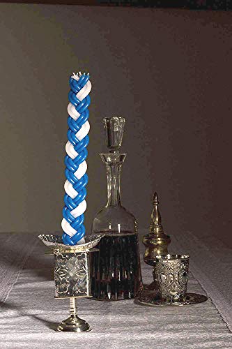 Ner Mitzvah Braided Havdalah Candle - Flat Blue And White Paraffin Wax Handcrafted Havdallah Candle - Shabbat Judaica Gift #TOP3