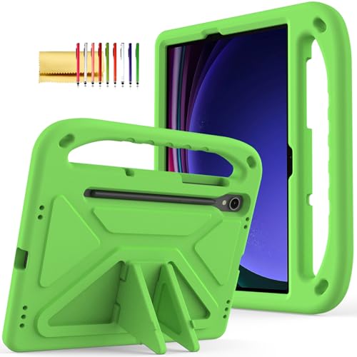 Dteck Kids Case for Galaxy Tab S10+ Plus/S9 FE+ Plus/S9+ Plus/S8+ Plus/S7 FE/S7+ Plus 5G Case 12.4", Lightweight Shockproof Rugged Protective Handle Stand Kids Friendly Case with S Pen Holder,Green