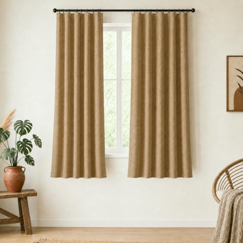 DECOLURE Linen Blackout Curtains - SunShield 72 Inches Long Black Out Curtains for Living Room and Bedroom Windows - Luxury Faux Linen, 2 Panels Set, Ultra Durable - 72 Length x 52 in (Beige)