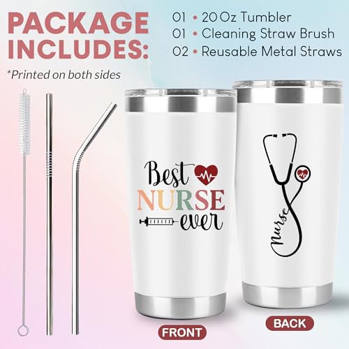 CURTIZON Best Nurse Ever Gifts - Nursing Gifts For Women, Graduation, Practitioner - CNA NICU L&D EMT LPN Nutrition Facts Tumbler 20Oz With Straw - Nurse Tumbler Mug Cup