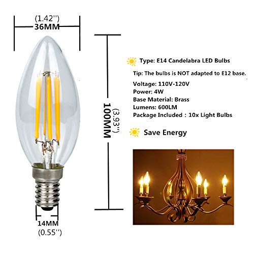 10 Pack 4 Watt E14 Filament Led Bulbs 450Lm Equivalent 40W Candle Light Bulb Edison Led Filament Bulb E14 Base Warm White 3000K Non-Dimmable Incandescent Bulbs Ac 110V #TOP1