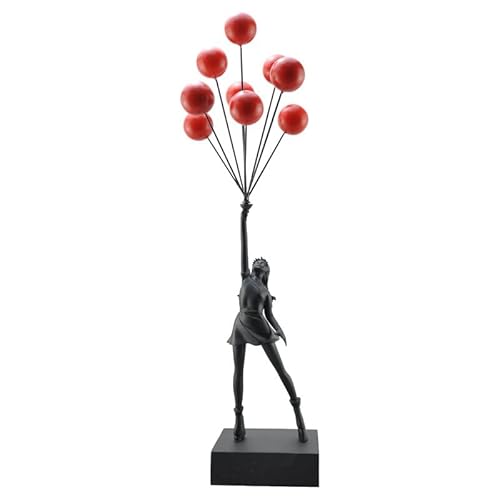Chunran Li89 Girls Red Black Art Balloon Statues Banksy Flying Balloon Sculpture Resin Craft Home Decoration Living Room Decoration (Red Black)