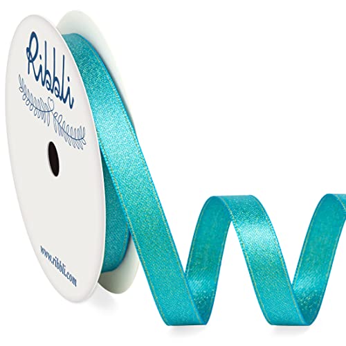 Ribbli Turquoise Blue Double Faced Purl Ribbon, Luxury Glitter, 3/8 Inch x 10 Yard, Wedding Ribbon for Crafts & Gift Wrapping, Bottle Decoration by Ribbli - Used condition - US$6.38