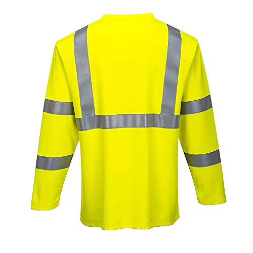 Portwest FR96 FR Long Sleeve Safety Work T Shirt in Reflective Hi Vis ASTM ANSI, XXL