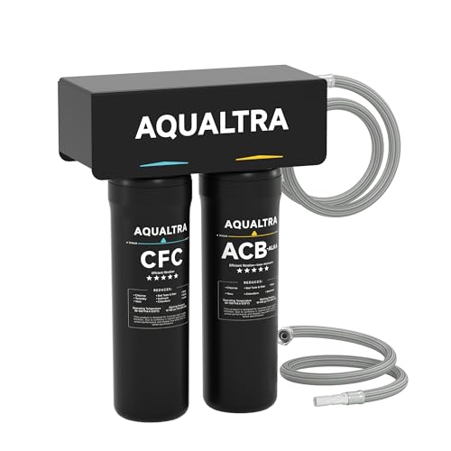 AQUALTRA USF-2B-10 Système de filtration sous évier légèrement alcalin, 75700L, réduit les PFOA, PFOS, chlore, plomb, mercure, chloramine, fluorure,particules de microplastiques, mauvais goût et odeur