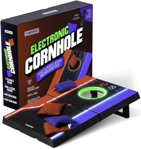 Electronic Cornhole Board Set, Auto Scoring, Remote, 8 Bean Bags, Ages 8-12