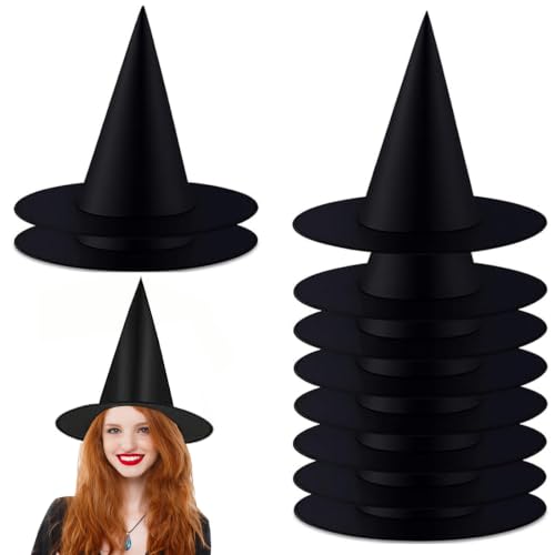 FMKLDENA 10 Pcs Chapeau de Sorcière Noir, Chapeau de Sorcière d'Halloween, Chapeau de Sorcier Pliable, Halloween Party Chapeaux, pour une Fête Costumée, Halloween, les Vacances Spéciales
