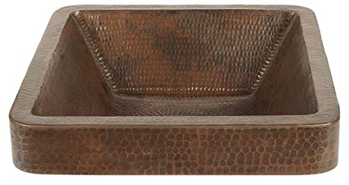 Premier Copper Products Vsq15Skdb Square Skirted Vessel Hammered Copper Sink #TOP13