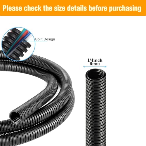 1/4 Inch Wire Loom Split Tubing - 15 ft Cord Protector Electric Wires Covers, Automotive Wire Flexible Conduit, Plastic Wire Cover with Cable Zip Tie (1/4"-15ft) by ALLWIN - Image 2