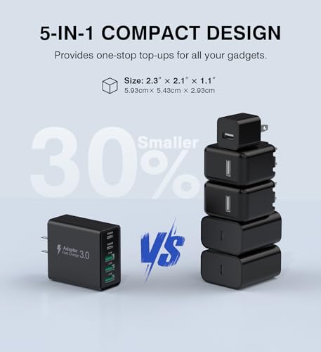 Image of [2-Pack] USB C Wall Charger, 50W USB C Charger Block 5-Port PD Fast Charging Blocks,2USB C+3USB A Multiport Plug,Type C Power Adapter Brick Cube for iPhone 17 /16 /15 /14 /13 /Pro,Samsung,for Switch（Black）