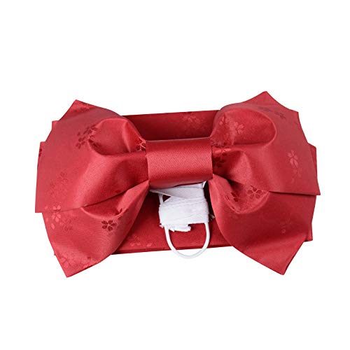Japanese Traditional Pre-Tied OBI Belt Sakura Jacquard Weave Bow Tsukuri OBI Kimono Sash Yukata Robe Accessories (Red) - Thumbnail 3
